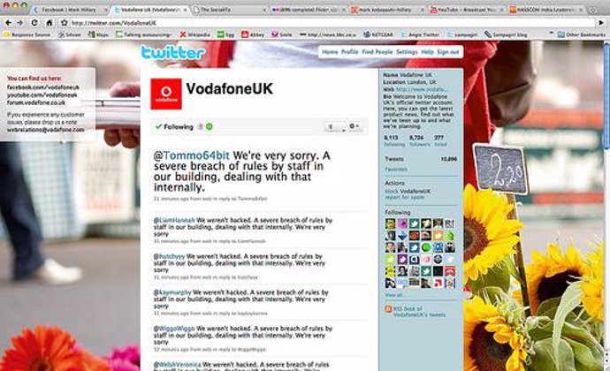 Mensaje de disculpa de Vodafone en Twitter