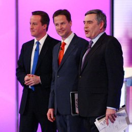 tres candidatos de los principales partidos británicos, el laborista Gordon Bro