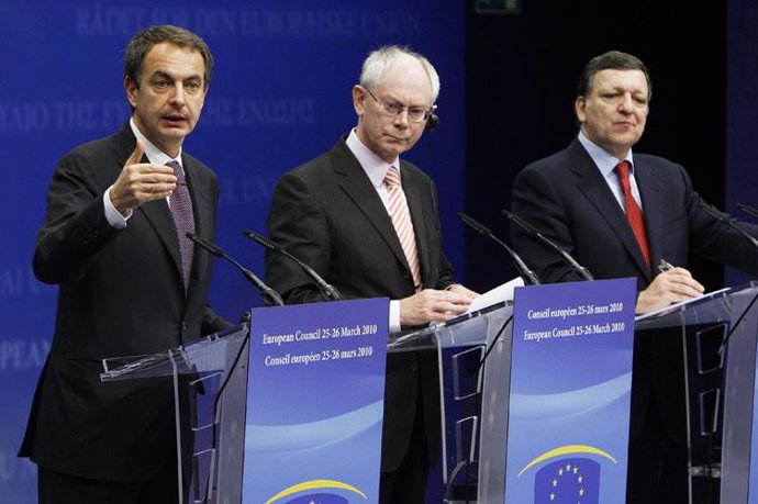 Zapatero, Van Rompuy y Barroso en Bruselas