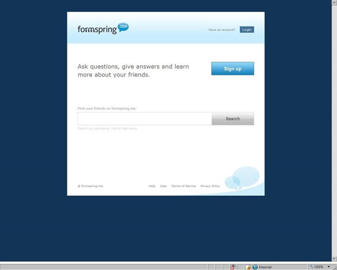 Pantallazo De La Página De Inicio De La Red Social 'Formspring.Me'.