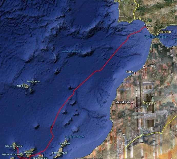 Mapa Del Cable Submarino Entre Cádiz Y Las Islas.