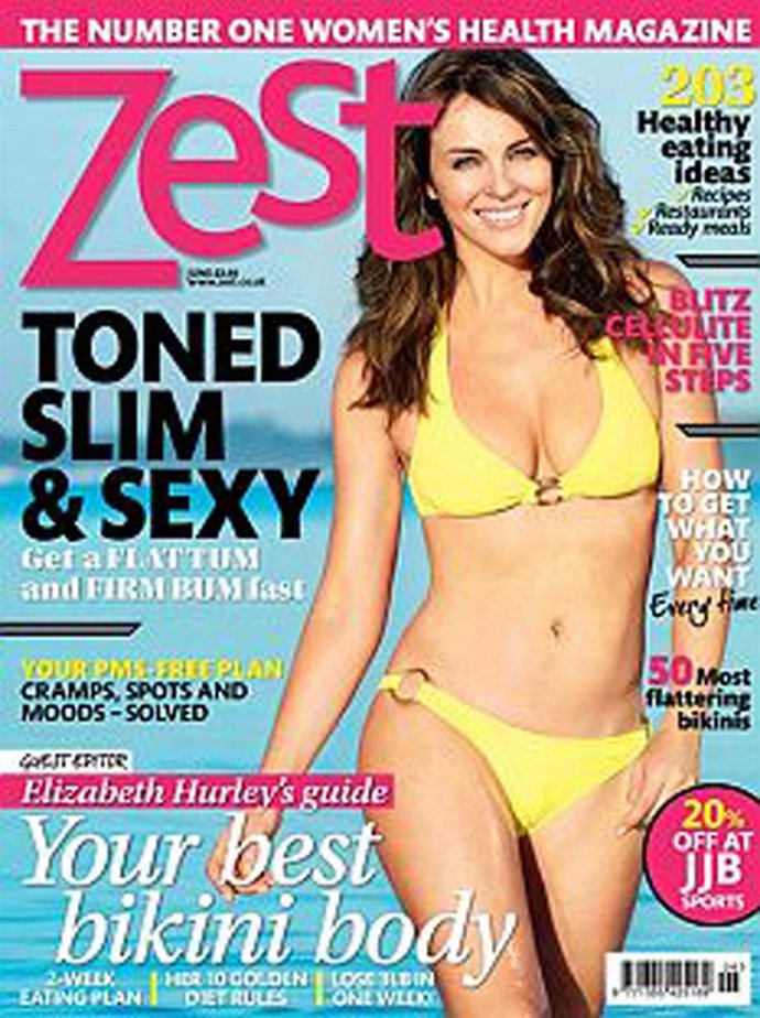 La modelo y actriz, Liz Hurley portada de la revista 'Zest'