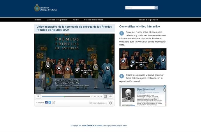 Vídeo online interactivo de los Premios Príncipe de Asturias.