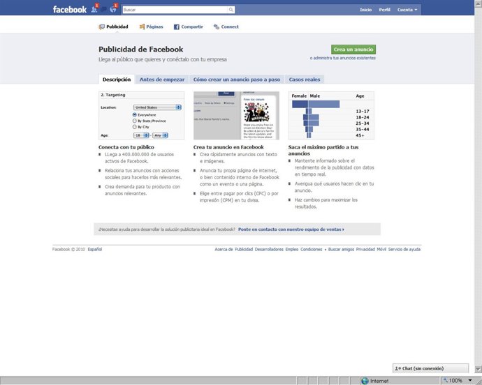Página sobre publicidad en Facebook.
