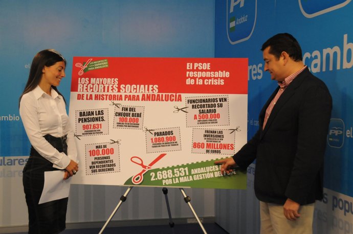 Soto y Sanz con el cartel de la campaña informativa