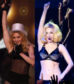 Montaje de las cantantes de pop, Madonna y Lady Gaga