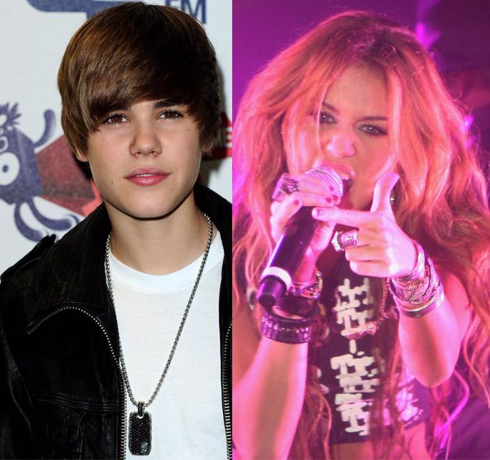 Montaje del cantante Justin Bieber y la cantante y actriz Miley Cyrus