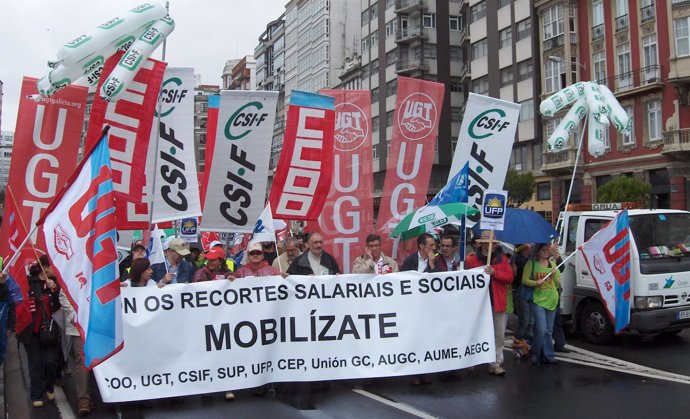 Manifestación conjunta de los funcionarios en A Coruña