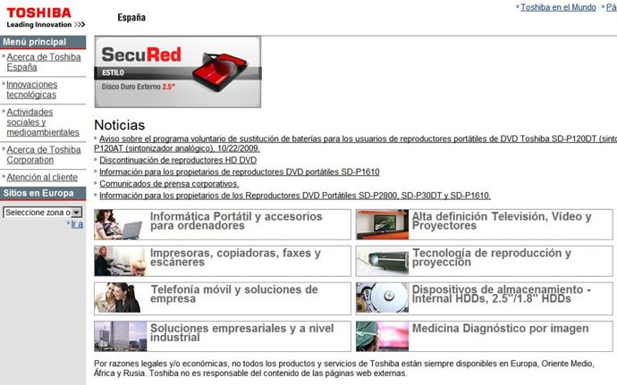 Página web de Toshiba España.