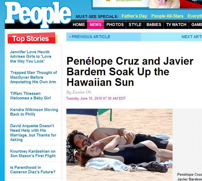 Penélope Cruz y Javier Bardem en la web de 'People'