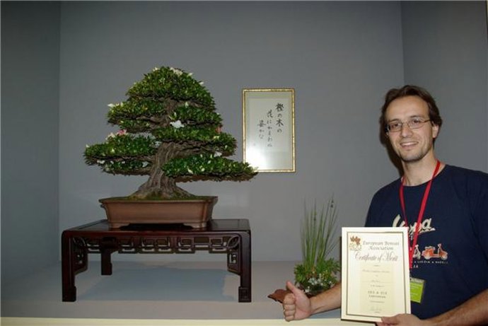 El árbol galardonado junto a su propietario, el asturiano Andrés Álvarez Iglesia