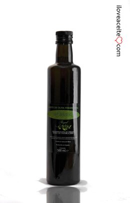 Botella del Esencial Royal, el aceite que 'iloveaceite.com' exporta a Bélgica. 