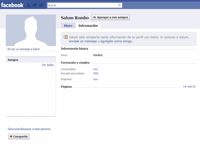 Perfil de Salum Kombo en Facebook