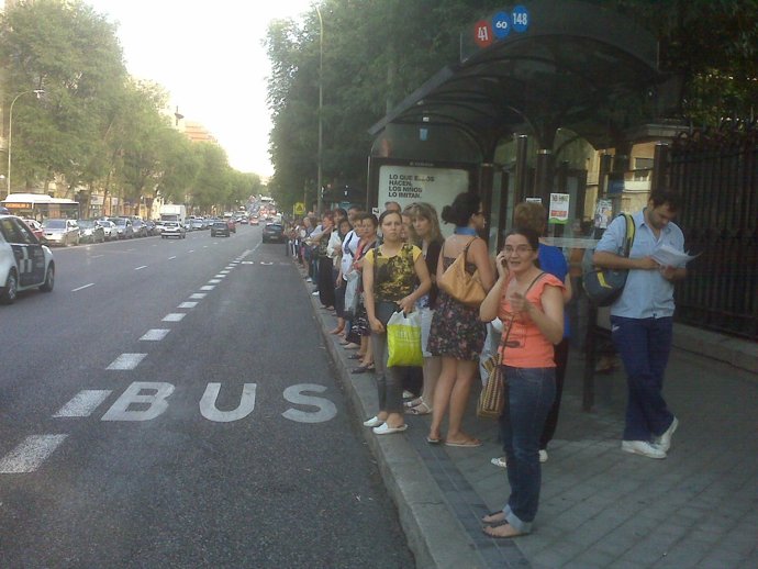 Colas en la parada de autobús
