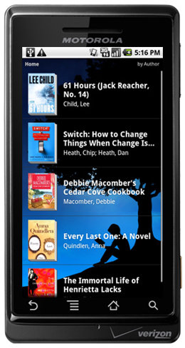 Kindle para Android en un teléfono Motorola.