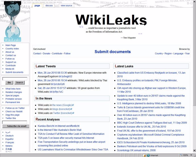 Sitio web 'Wikileaks'.