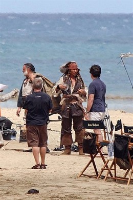Johnny Depp en el rodaje de Piratas del Caribe 4