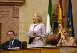 Fuensanta Coves, durante el acto en el Parlamento en homenaje a Blas Infante