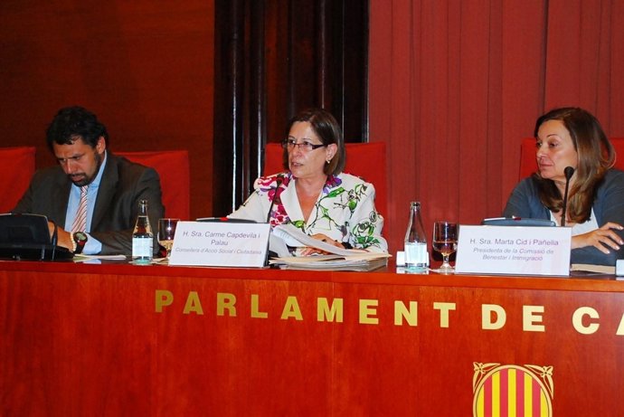 La consellera C. Capdevila en su intervención en la Comisión