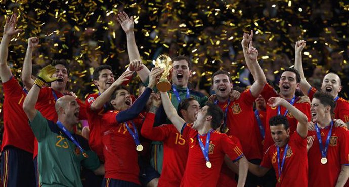 La Selección española celebrando el triunfo en el Mundial