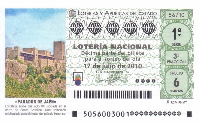 La fotografía del parador de Jaén aparece en más de cinco millones de boletos