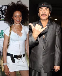 Montaje del guitarrista de rock Carlos Santana y su futura mujer, la batería Cin