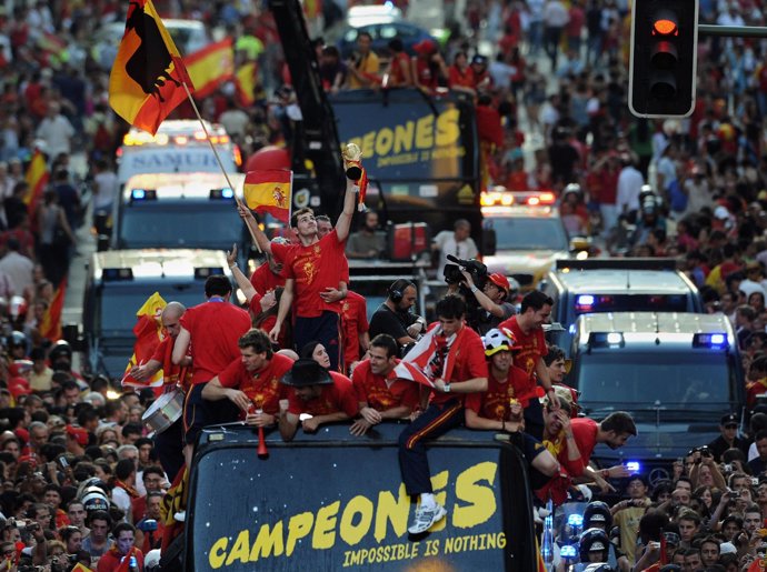 La Selección española celebra su triunfo