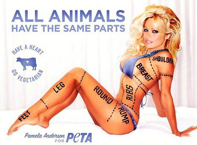 Pamela Anderson defendiendo a los animales para PETA