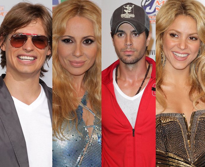 Carlos Baute, Marta Sánchez, Enrique Iglesias y Shakira en la entrega de los Pre