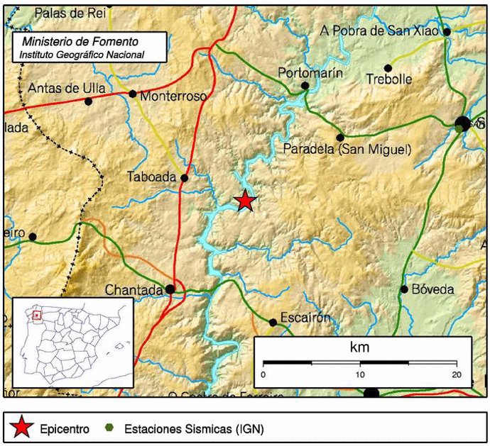 Mapa del epicentro de uno de los terremotos en Taboada.