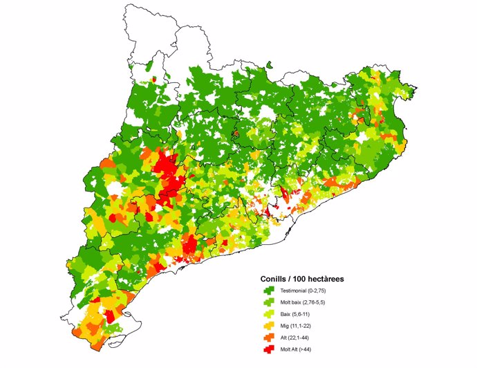 Mapa de densidad de conejos en Catalunya