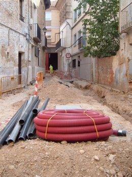 Obras en la calle Jota Aragonesa de Alagón (Zaragoza)
