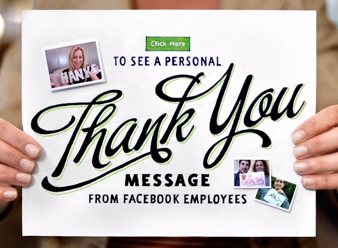 Agradecimiento de los empleados de Facebook a sus 500 millones de usuarios.