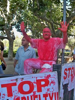 Un manifestante antitaurino, a las puertas del Parlament