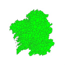 Mapa de la situación de alerta por calor en Galicia del jueves 29 de julio.