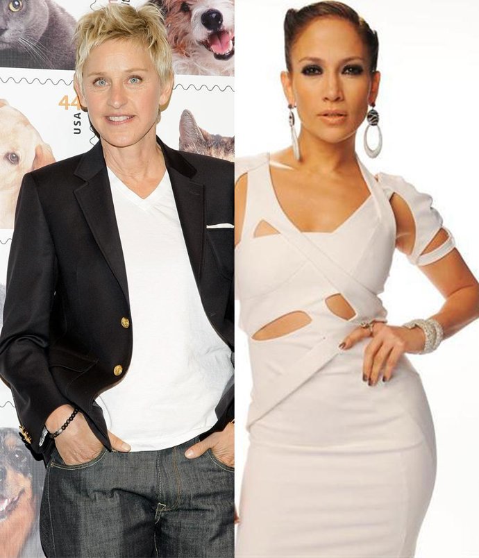 Montaje de la actriz y humorista Ellen Degeneres y la actriz y cantante Jennifer