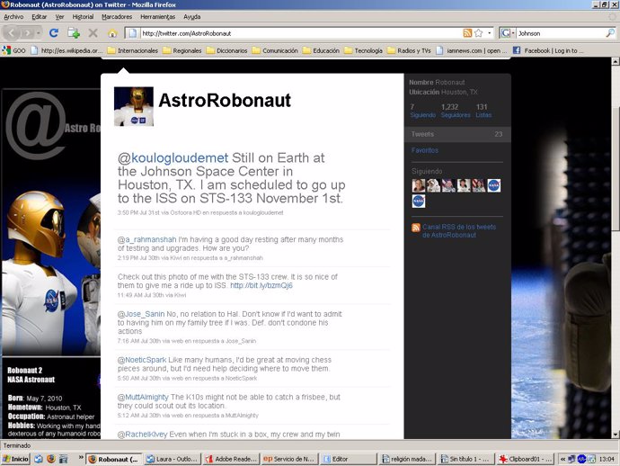 El robot R2 de la NASA escribe en Twitter