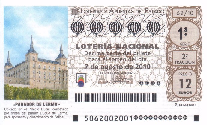 Imagen del Parador de Lerma en el décimo de Lotería Nacional