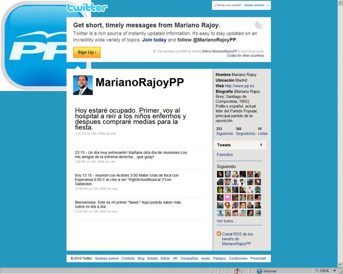 Perfil falso de Rajoy en Twitter.