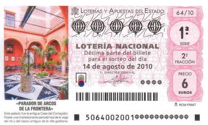 UNA IMAGEN DEL PARADOR DE ARCOS ILUSTRA LOS DÉCIMOS DEL SORTEO DEL PRÓXIMO 14 DE