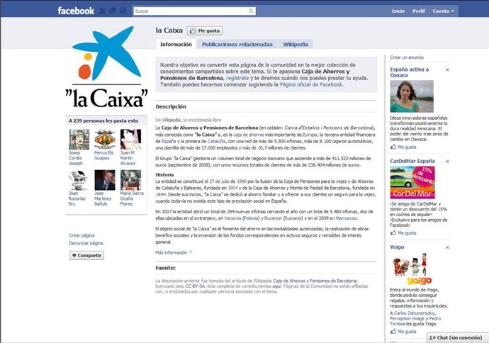 Página oficial de La Caixa en Facebook.
