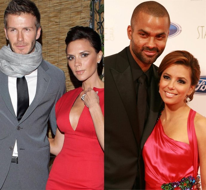 Montaje de los matrimonios Victoria y David Beckham y Tony Parker y Eva Longoria