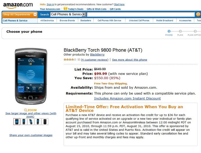Blackberry Torch en Amazon.
