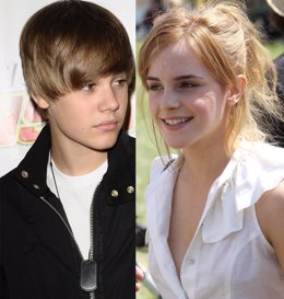 Montaje del cantante Justin Bieber y la actriz Emma Watson