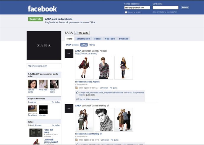 Página de Zara en Facebook.