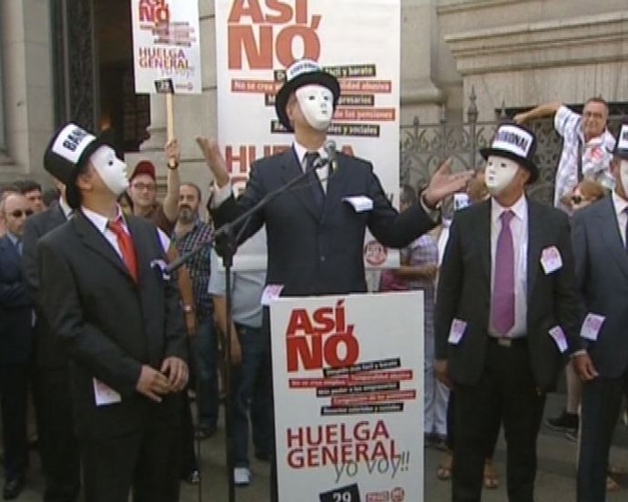 Los sindicatos madrileños caricaturizan al Gobernador del Banco de España