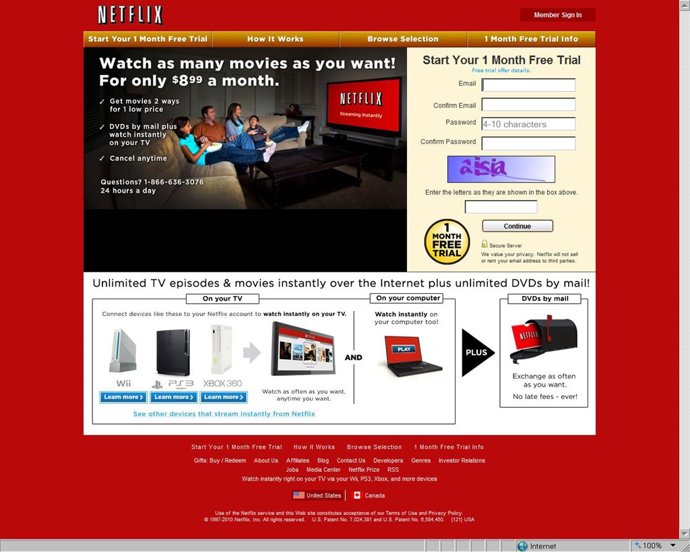 Página web de Netflix.