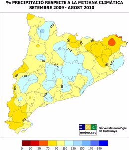 Distribución pluviométrica en Catalunya entre 2009 y 2010