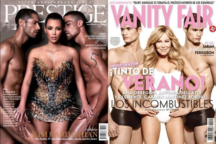 Portada de la revista Prestige con Kim Kardashian/ Portada de Vanity Fair con An