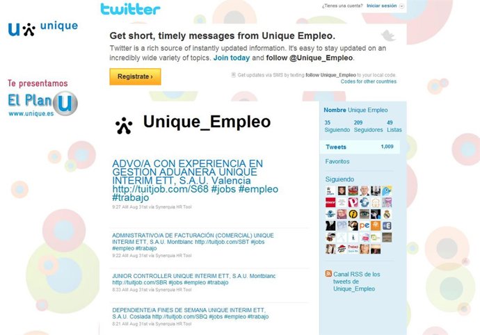 Perfil en Twitter de 'Unique'.